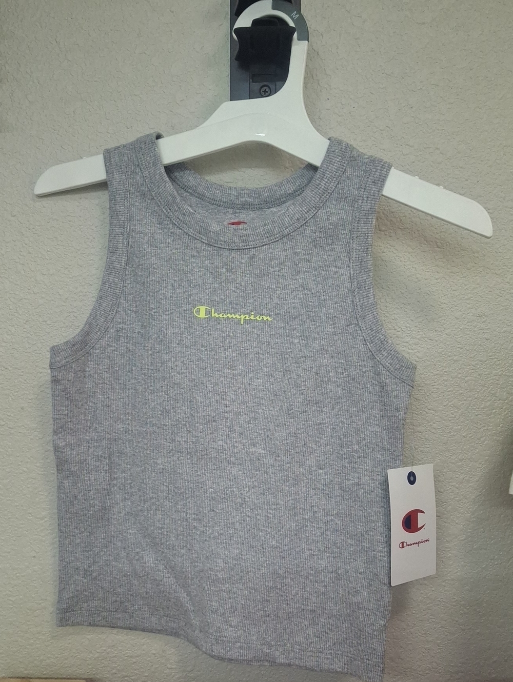 Champion Girls' Heather Gray Tank with Neon Yellow Logo